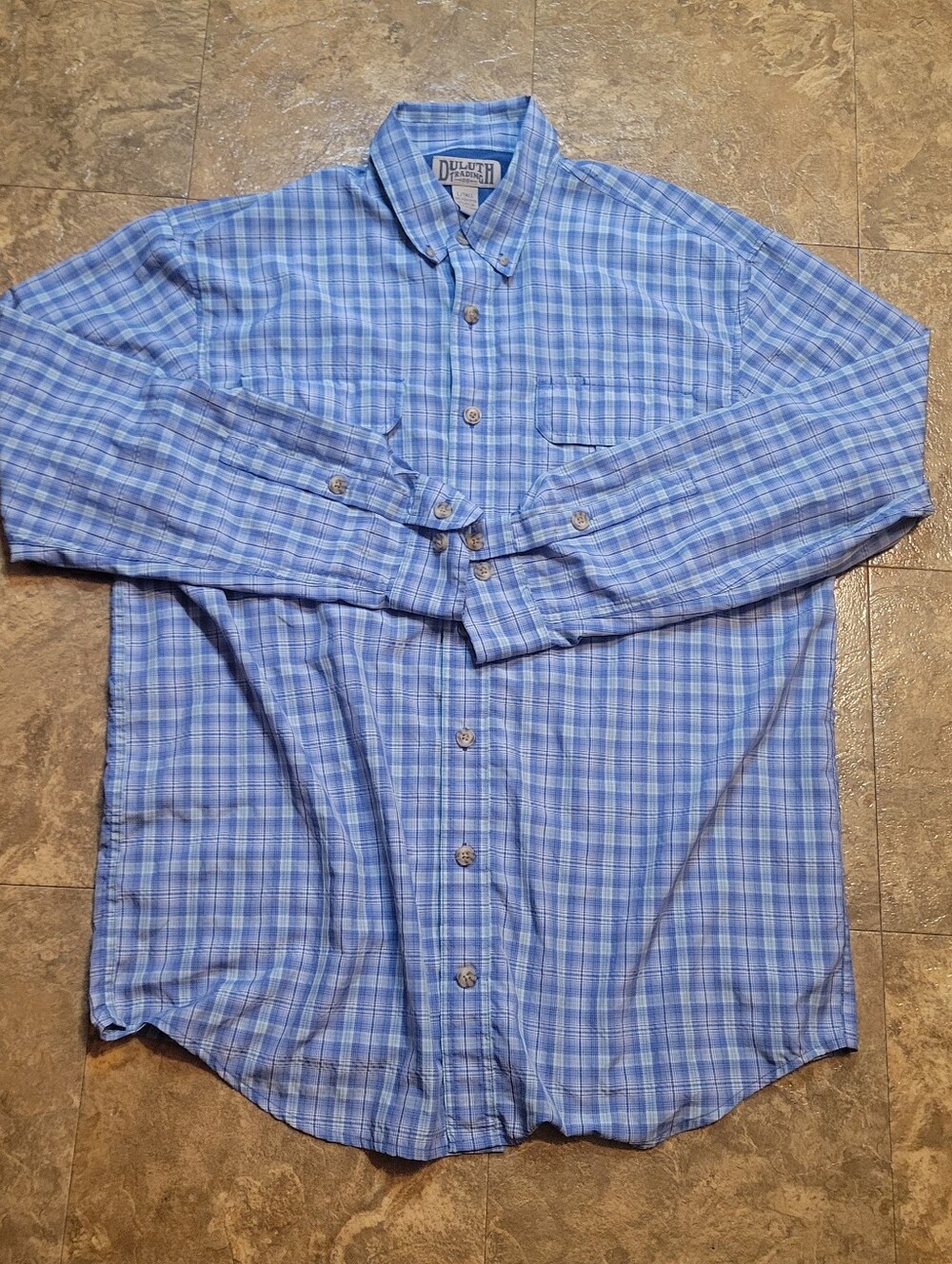 Duluth Trading Co Armachillo Cooling Long Sleeve Plaid Shirt Men Large Tall Blue